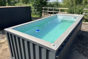 6 meter containerzwembad met tegenstroomsysteem – antracietgrijs